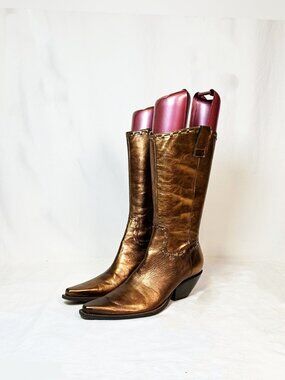 Vintage Y2K BCBGirls Metallic Copper Leather Snip Toe Cowgirl Western Boots~8~